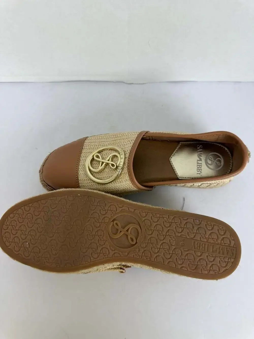 Sam & Libby Women's Celeste Raffia Espadrille Flats in Natural and Cuoio Brown